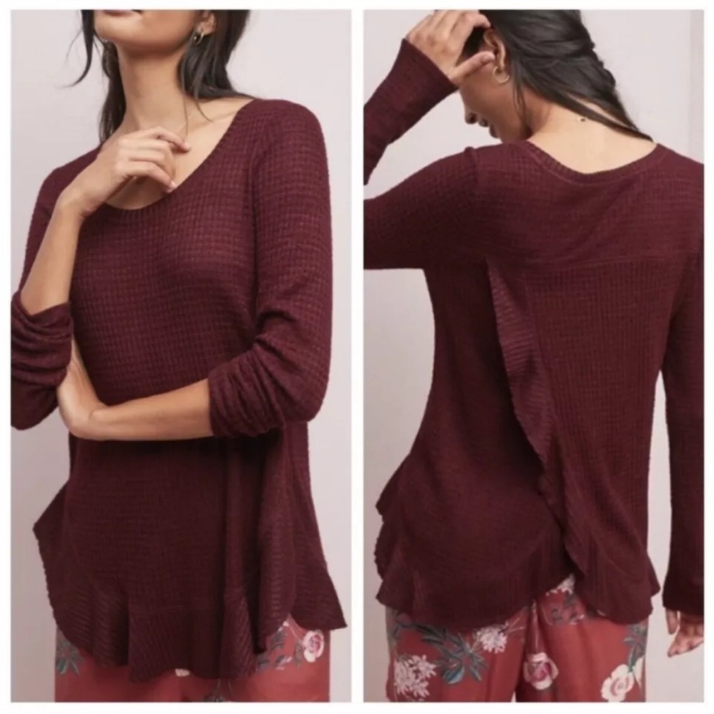 Saturday Sunday Anthropologie Maroon Waffle Knit Cross Back Top Size Small